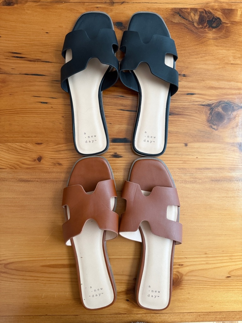 a new day Two-Pair Leather Slide Sandals in Black and Brown